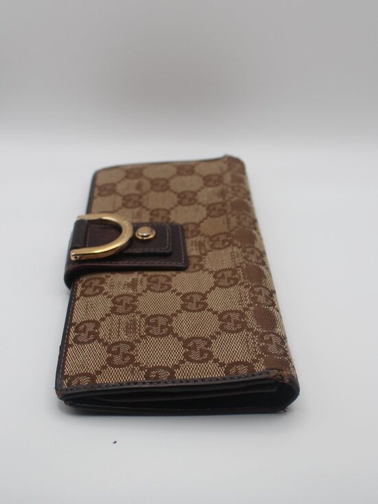 Gucci Handbags - Gucci Beige Brown GG Canvas Long Wallet Gold Tone D Ring